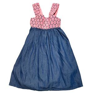 Penelope Mack Girls Sundress • Sz 4 • Denim Blue Skirt & Pink Lace Top • Holiday